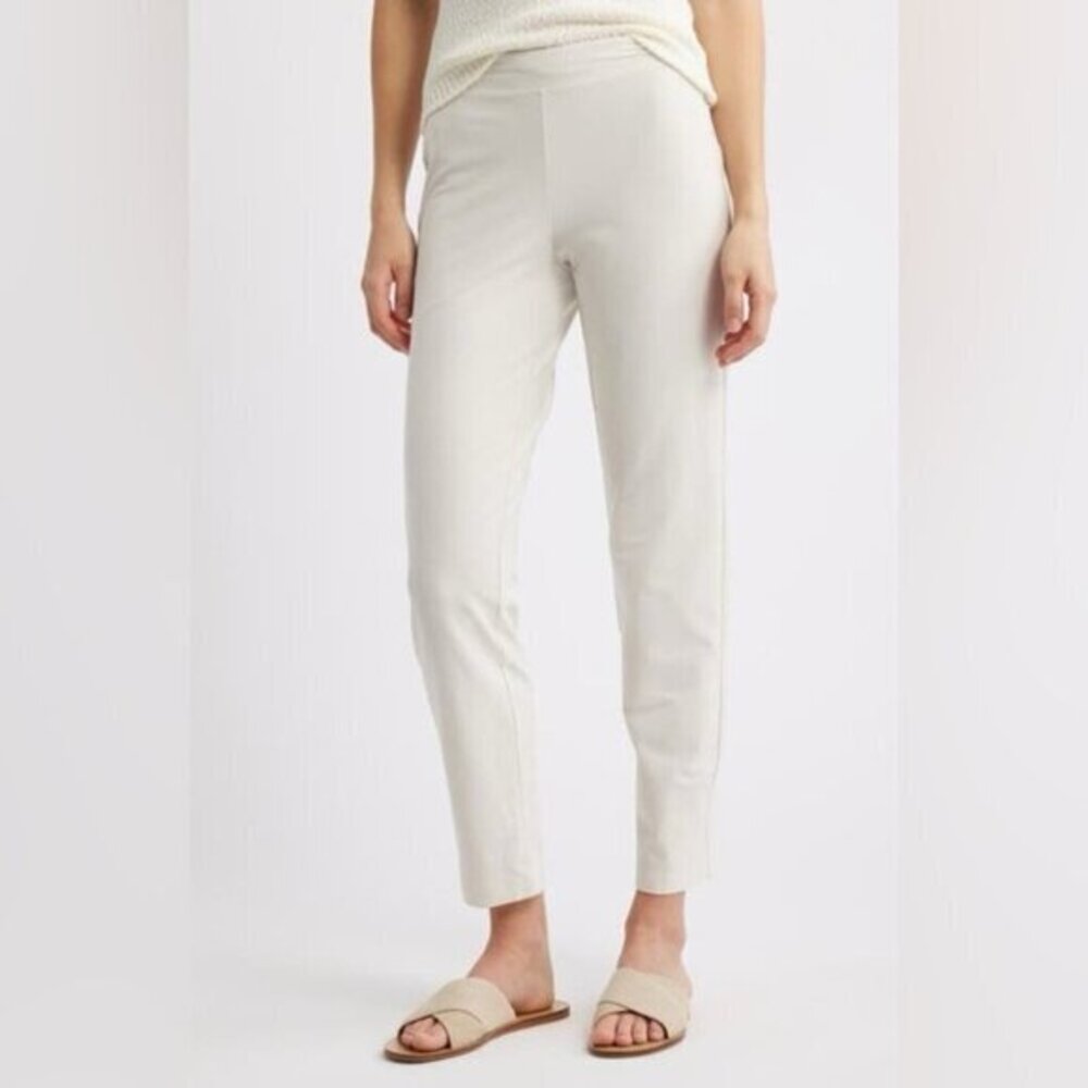 Eileen Fisher White Stretch Pants Size S — Viscose Blend with Elastic Waist